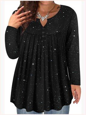 Plus Size Long Sleeve Tunic Top Flowy Swing Blouse Shirt 2X-5X